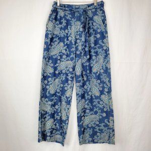 Nine West Jeans Pleated Paisley Print Wide Leg Belted Pants/Trousers Size: 4/27